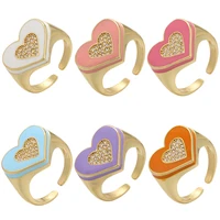 zhukou gold color heart rings for women summer dripping oil enamel cz crystal opening chunky ring trendy jewelry wholesale vj208