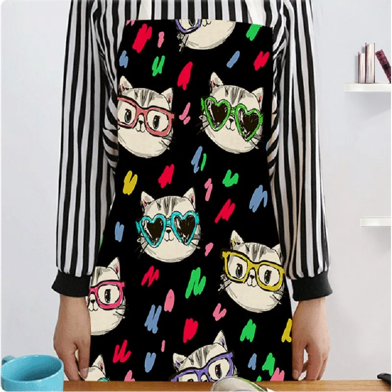 1 шт. Кухонный Фартук с милым рисунком кота без рукавов хлопок лен фартуки для