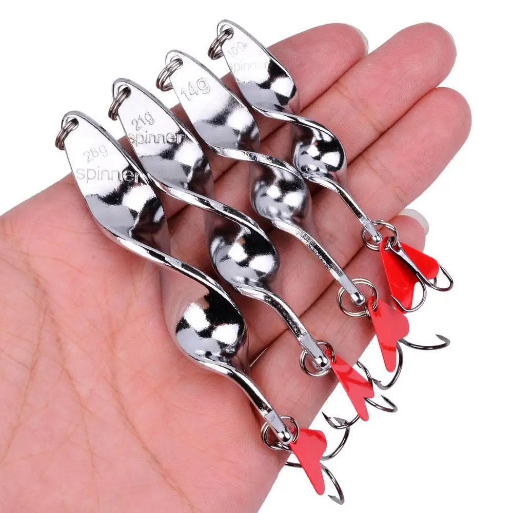 1PCS Gold Silver 10g 14g 21g 28g Rotating Metal Spinner Spoon Fishing Lure Baits For Trout Pike Pesca Fish Treble Hook Tackle