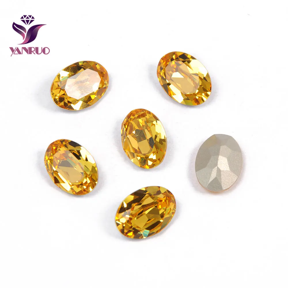 

YANRUO 4120 Oval Light Topaz Fancy Glass Beads Diamond Sewing Rhinestones Glass DIY Base Ornaments Claw Setting