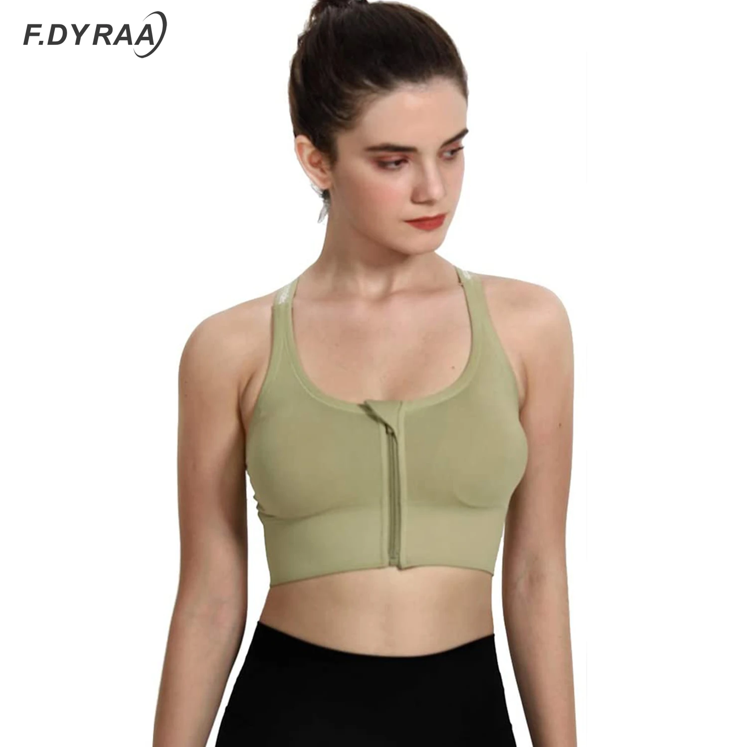 F.DYRAA Front Zipper Sports Bra Sexy Women Solid Yoga Tank Crop Top Fitness Push up Shockproof Bra Running Athletic Fast Dry