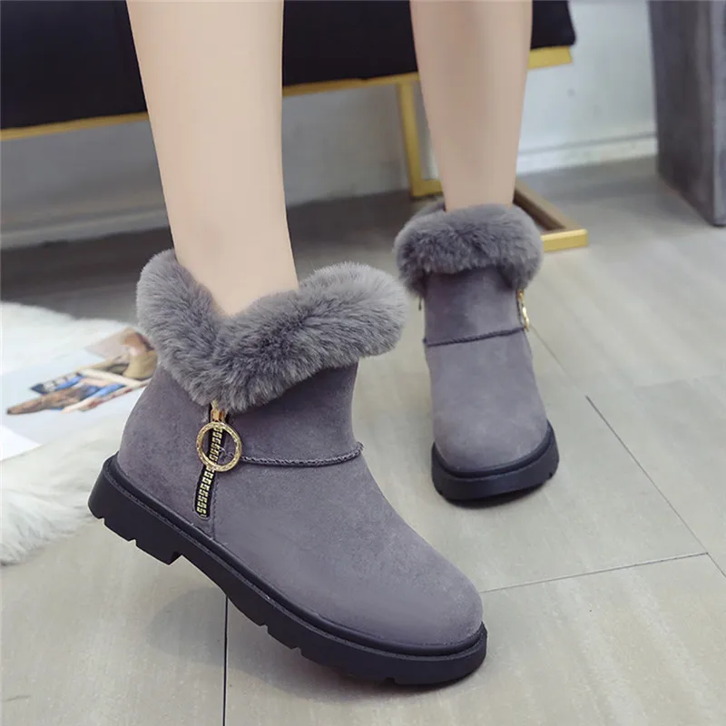 Новые меховые ботильоны женские теплые полусапожки на молнии обувь Плоском