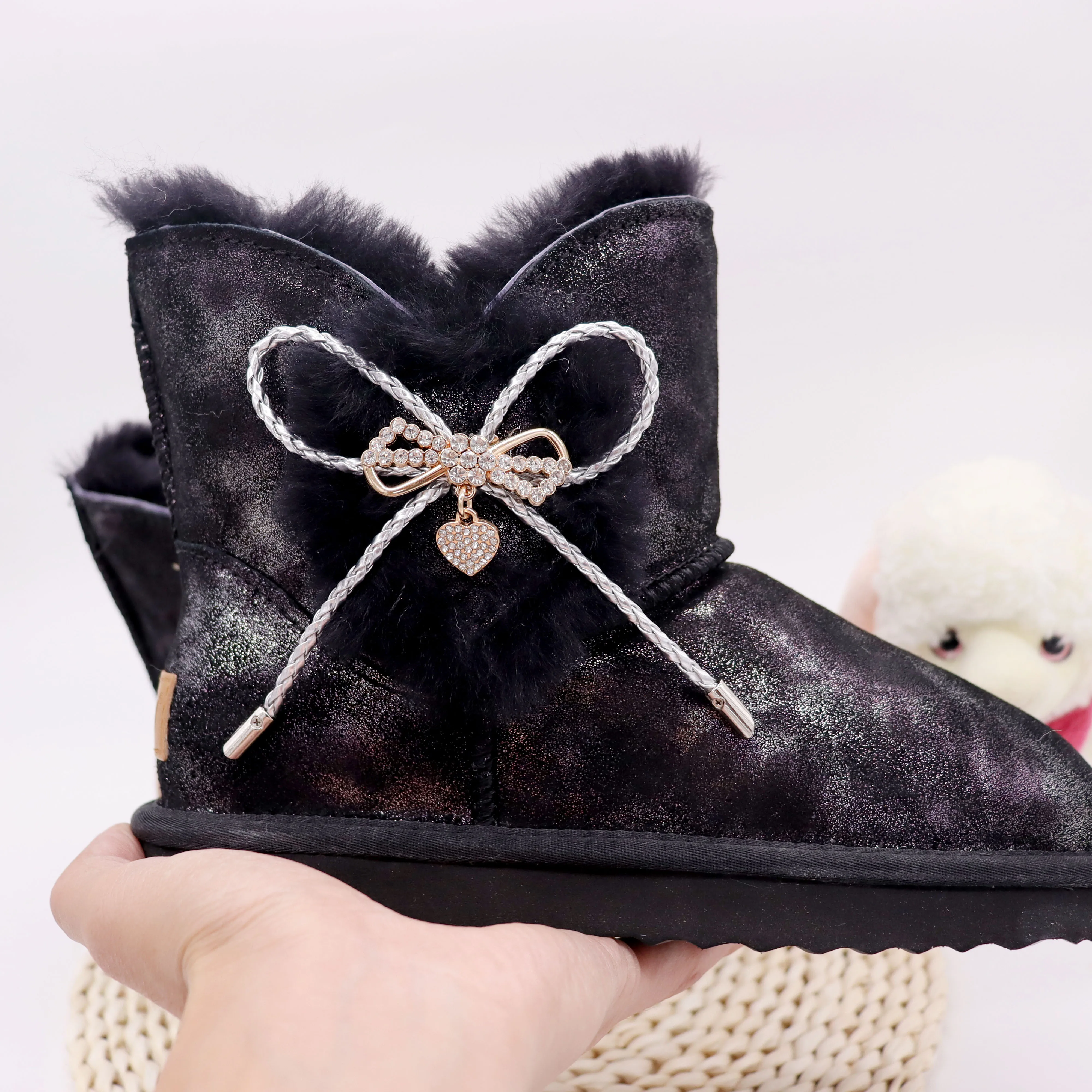 

New Style Flat Warm Winter Shoes 100% Genuine Leather 2020 Shoes Women Sheep Wool Boots Snow Boots Shoes Cowskin Fur Boots