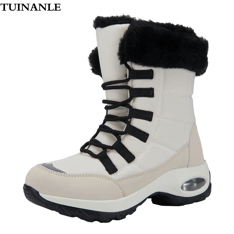

TUINANLE 2022 Platform Boots Winter Shoes Women Snow Boots Platform Keep Warm Ankle Boots with Thick Fur Heels Botas Mujer Cute