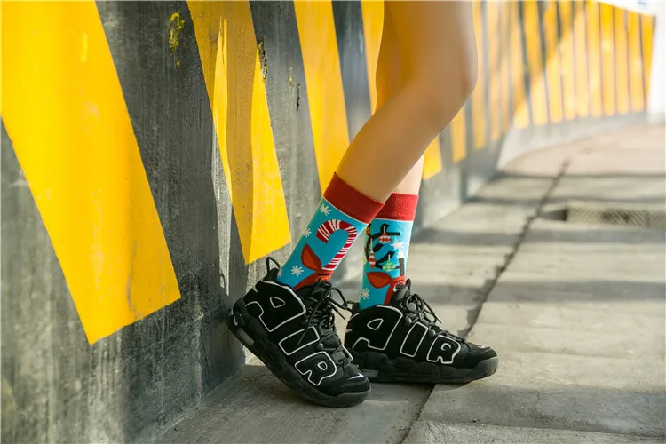 Moda Socmark счастливые мужские носки женские забавные носки с героями мультфильмов модные пара носков AB Асимметричные чулки Хэллоуин Тыква длинные носки