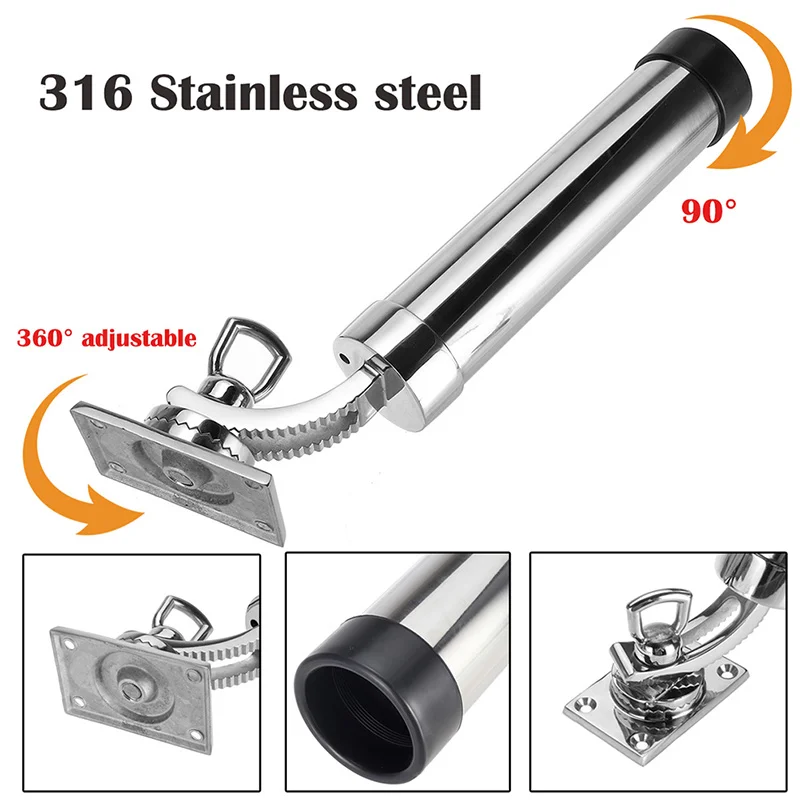 

Adjustable Fishing Rod Holder Deck Mount 316 Stainless Steel Tube Fishing Pold Holder 360 Degrees Rotatable for Boat Yacht Deck