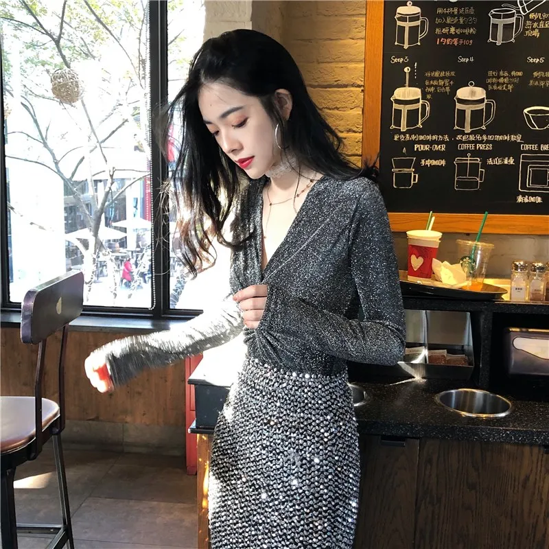 Новинка осени 2019 приталенная рубашка с v-образным вырезом и скрученным узлом