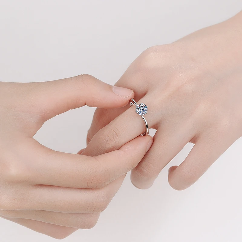 

AIYANISHI 925 Sterling Silver Moissanite Diamond Solitaire Round Rings for Women Anillos Silver Jewelry Wedding Bijoux Femme