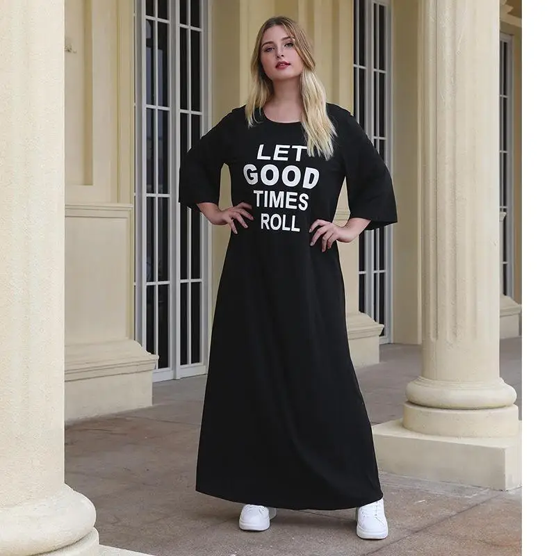 XL 4XL длинное платье с буквенным принтом футболка размера плюс на весну и осень