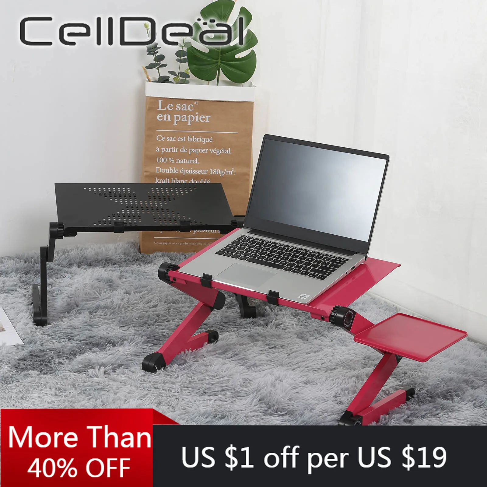 

Aluminum Alloy Laptop Computer Table Simple Design Foldable And Rotatable Office Bed Desk Humanized Design With Mouse Pad