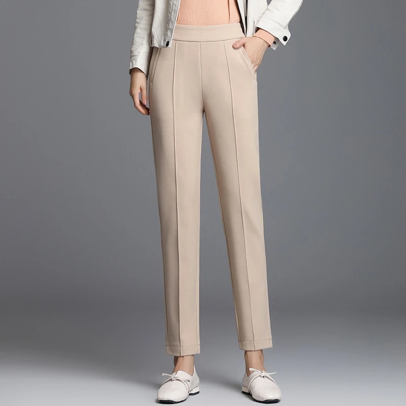 

YOSICIL Solid Harem Pants Women Pleated Full Length Elegant Office Trousers Lady Elastic Waist Basic Casual Long Pants Pantalon