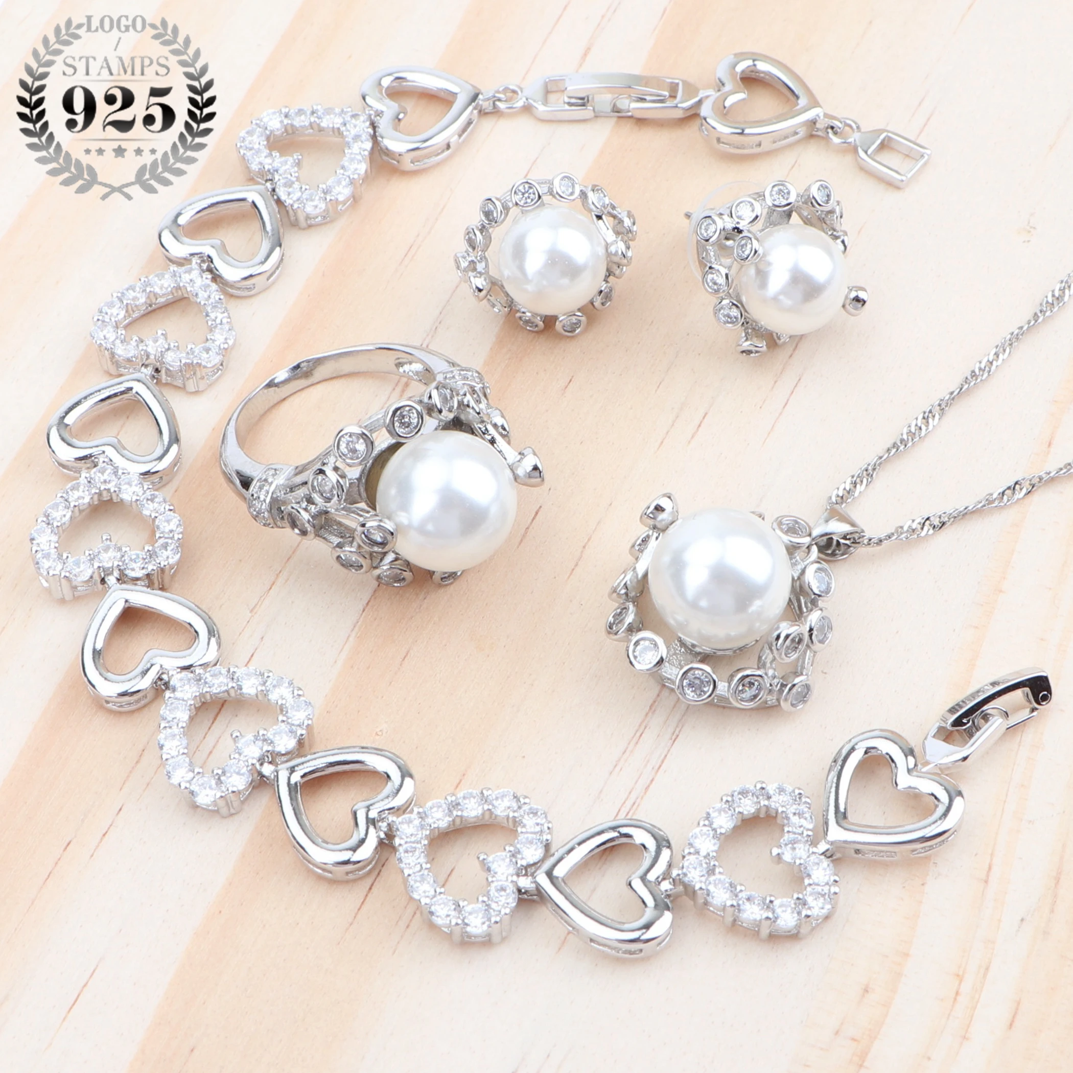 Жемчужные кубические циркония свадебные Роскошные Ювелирные наборы 925 серьги