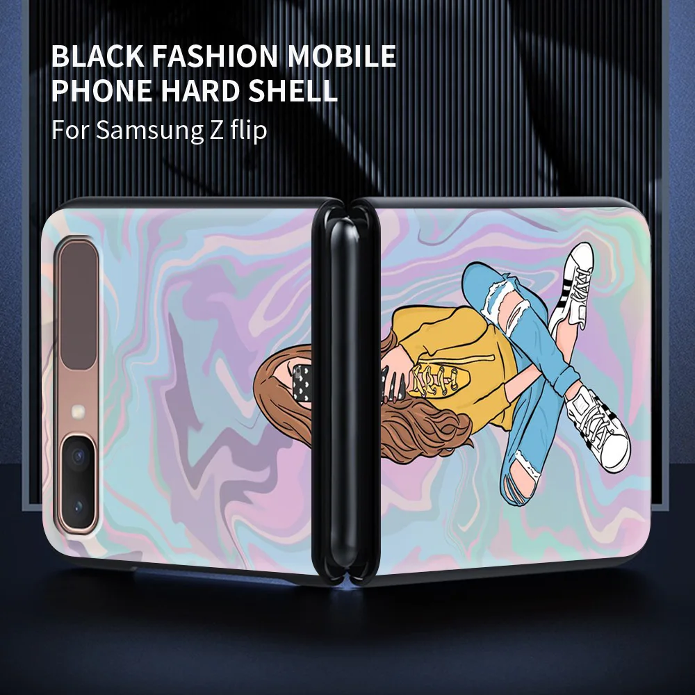 

Phone Cover For Samsung Galaxy Z Flip Case Slim Hard PC Phone Cases For Galaxy Z Flip 5G Luxury Shell Locomotive Girl
