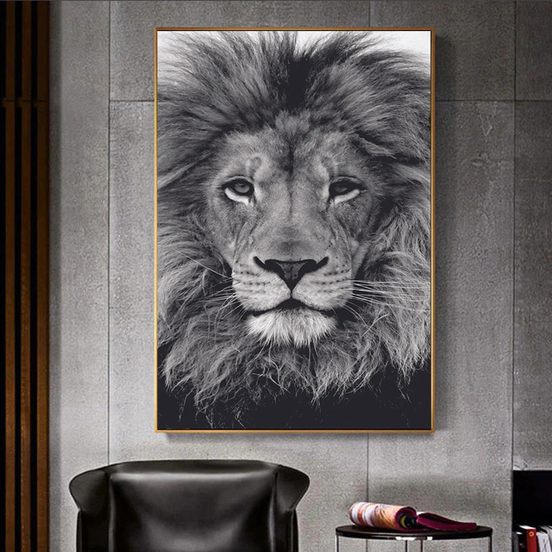 

Animal Wall Art Painting Black White Lion Canvas Poster and Prints Cuadros Modern Nordic Style Home Living Room Decor Picture