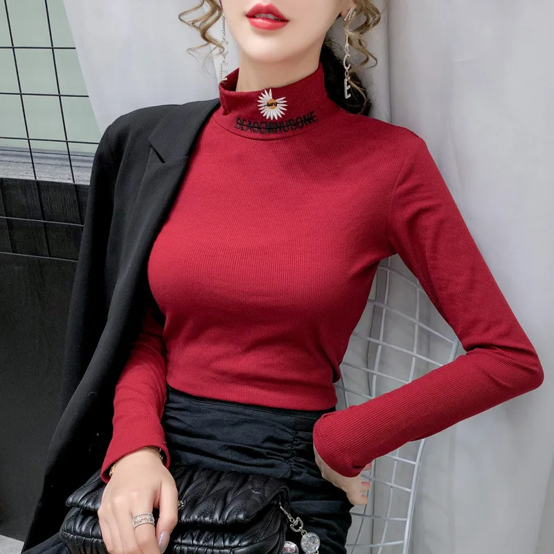 Маленькая Маргаритка Корейская Осенняя водолазка футболки для женщин 2022 зимняя