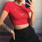 CDJLFH футболка эстетическое Графические футболки женская летняя обувь Harajuku Стразы с принтом сердце, футболка с коротким рукавом с круглым вырезом Топ Футболка