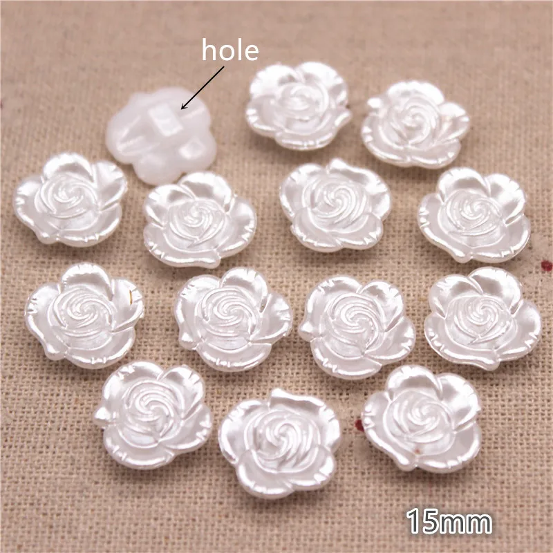 50PCS 15mm Resin ABS Ivory/White Pearl Flower Shank Button Clothing Accessories For Sewing Scrapbooking Garment DIY - купить по