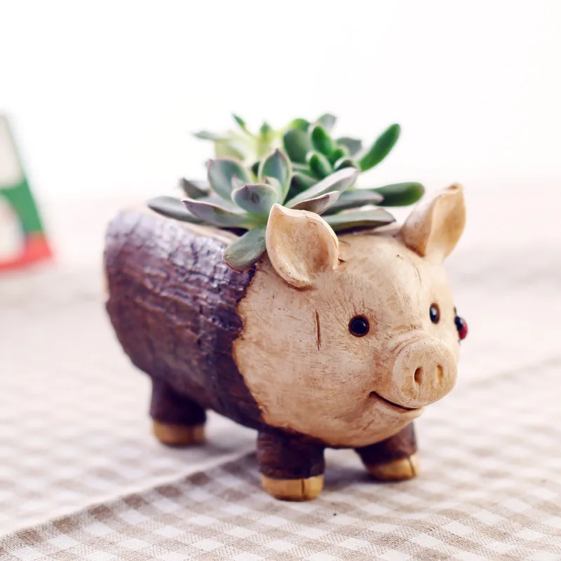 

Cute Animal Cats Pig Dog Mini Resin Succulent Pots Juicy Plant Cactus Containers Small Bonsai Succulent Planters Pots Home Decor