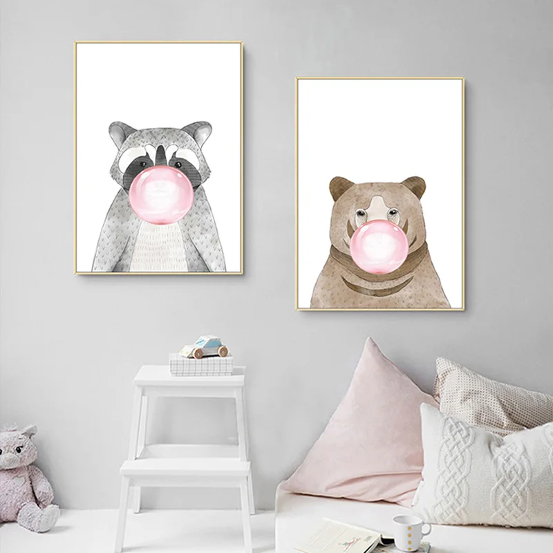 Современная Картина на холсте с изображением животных и пузырьков Настенная