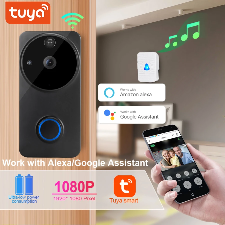 Дверной Видеозвонок Tuya 1080P Wi Fi водостойкий IP54|Дверной звонок| |