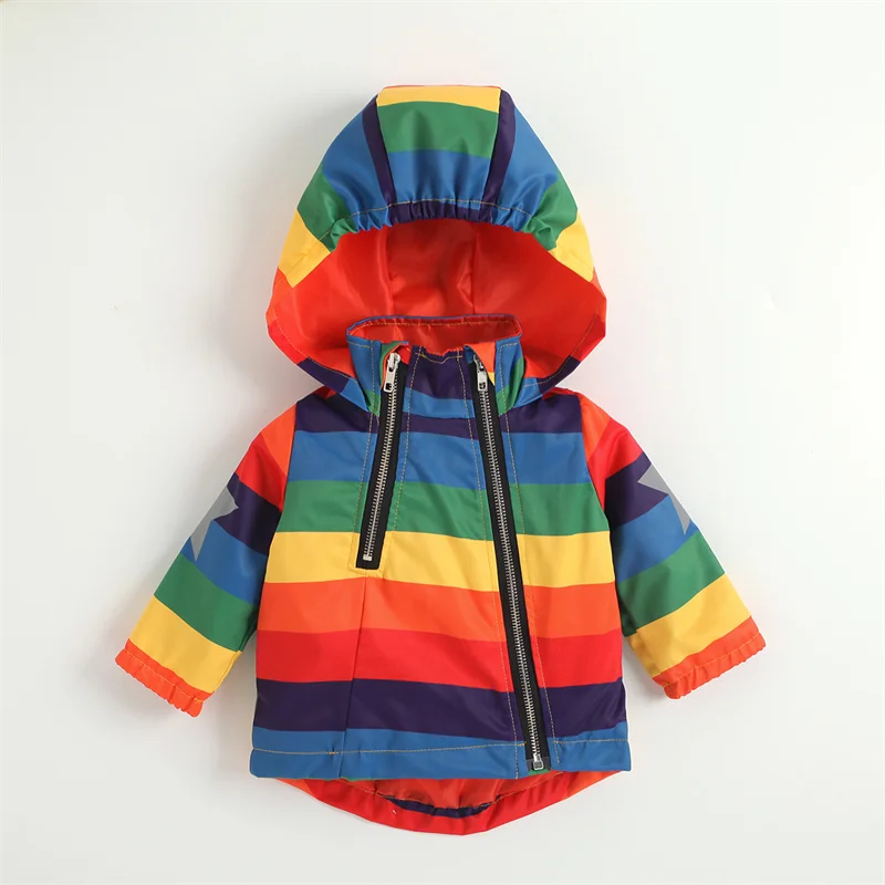 

PatPat 100% Cotton Rainbow Color Long-sleeve Hooded Coat Jacket
