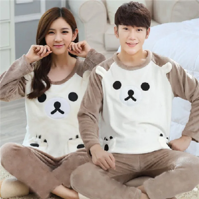 Комплект из двух предметов пижамы для пар фланелевая зимняя Домашняя одежда сна