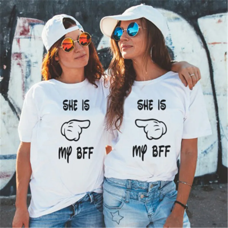 Cute Matching Letter Print White Casual Tee Shirt  Summer Ladies Tshirt Forever Best Friends T shirt Loose Tops