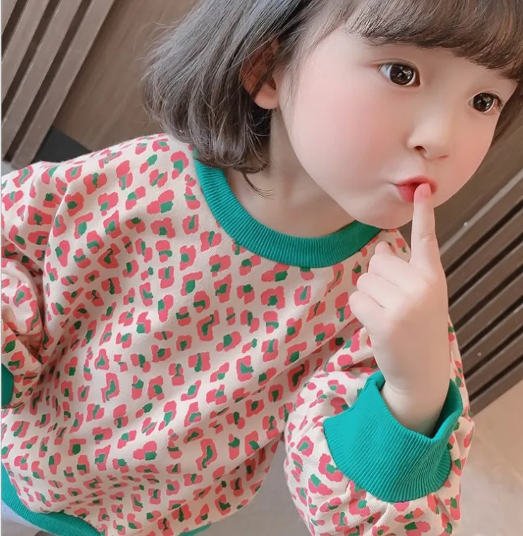 

Korean Children's Clothing Children's Sweater 2021 Spring and autumn New Girls Loose Pullover Baby Color Contrast Clothes