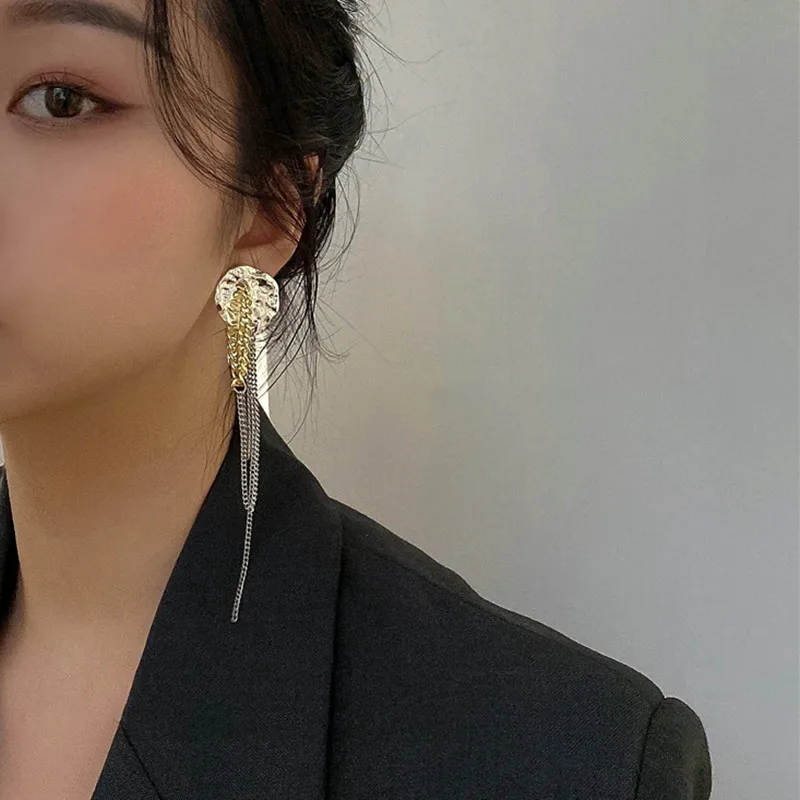 

2021 New Fashion Tassel Chain Earrings Female Women's Temperament Dinner Earring Girls Long Pendant Circle Jewelry Accessories