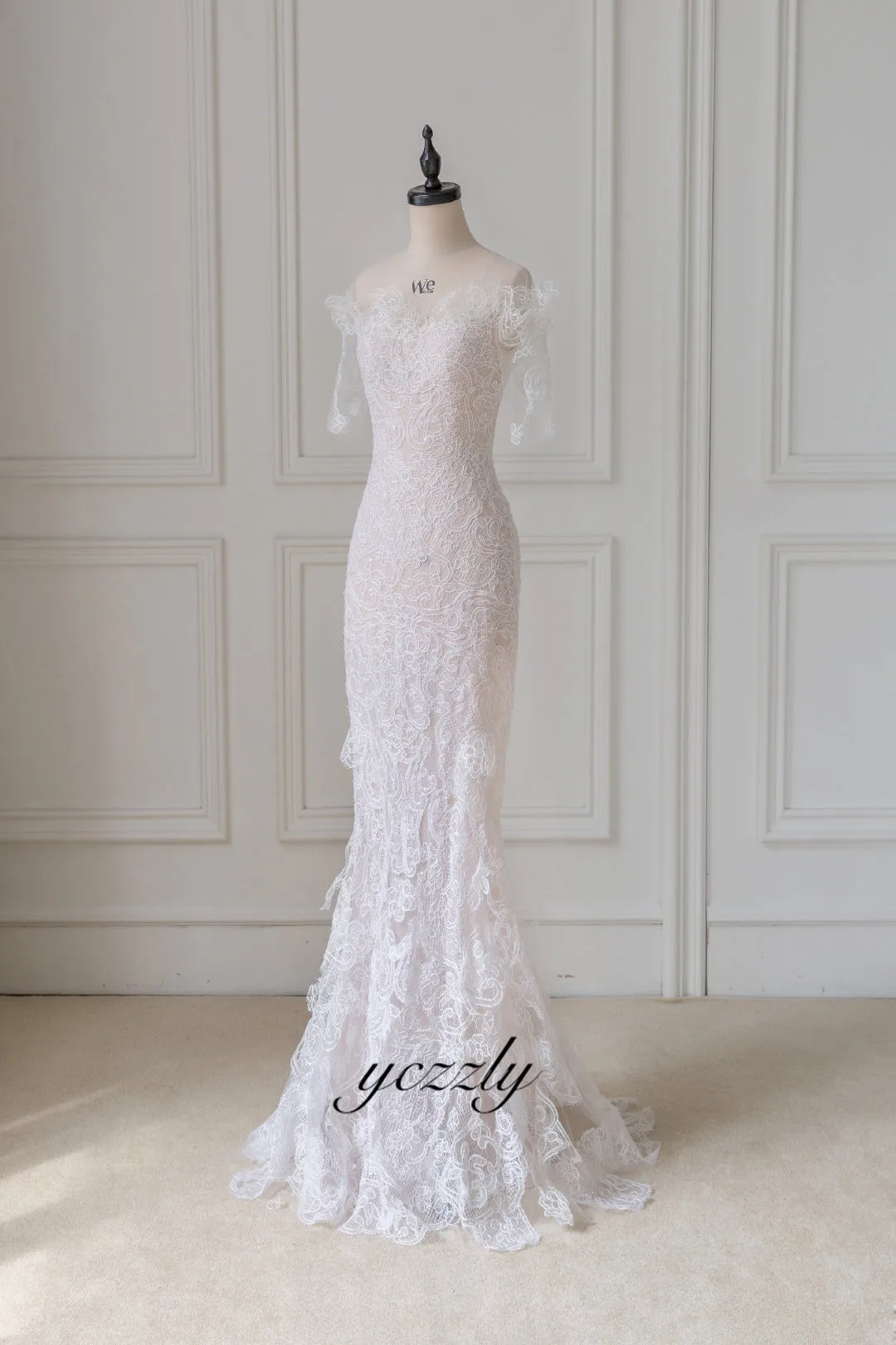 

Elegant Illusion Neckline Mermaid Wedding Dresses Plus Size Long Lace Appliques Backless Bride Dress Vestido Novia Y36