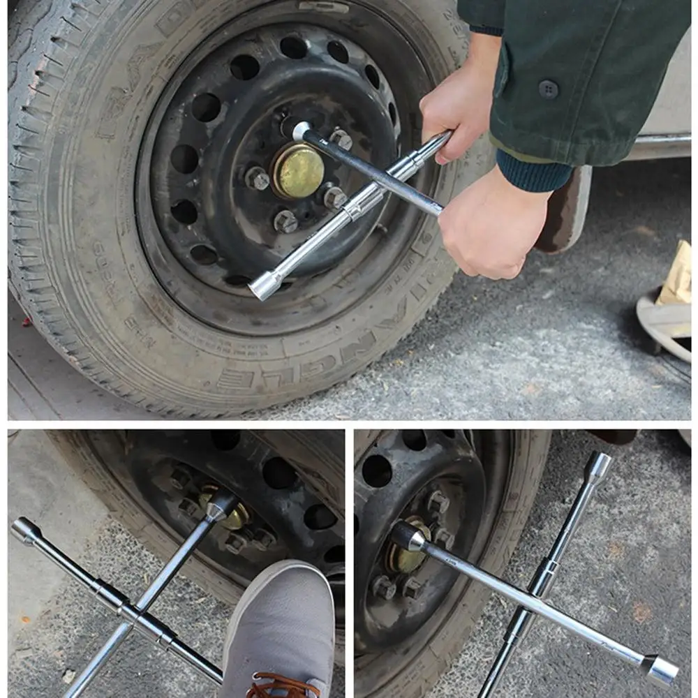 

17/19/21/23mm 4 Way Car Repair Wheel Lug Nut Socket Cross Wrench Spanner Hand Tool Folding Wrench Remover Mounting Spanner