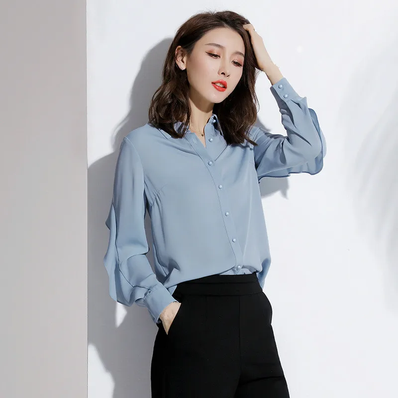 Весенний женский офисный Топ OL с длинным рукавом и оборками шикарный кардиган