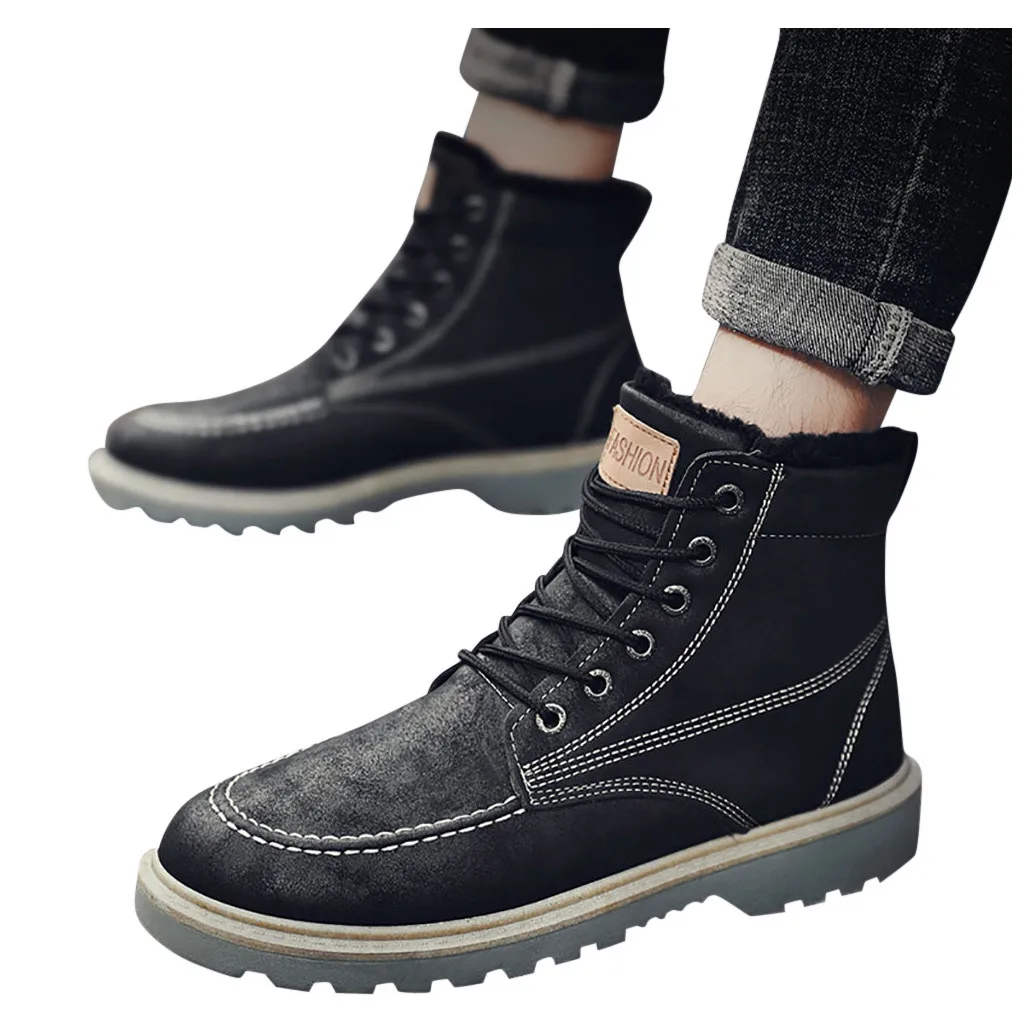 Мужские ботинки сезон осень повседневные модные теплые меховые с плюшевой
