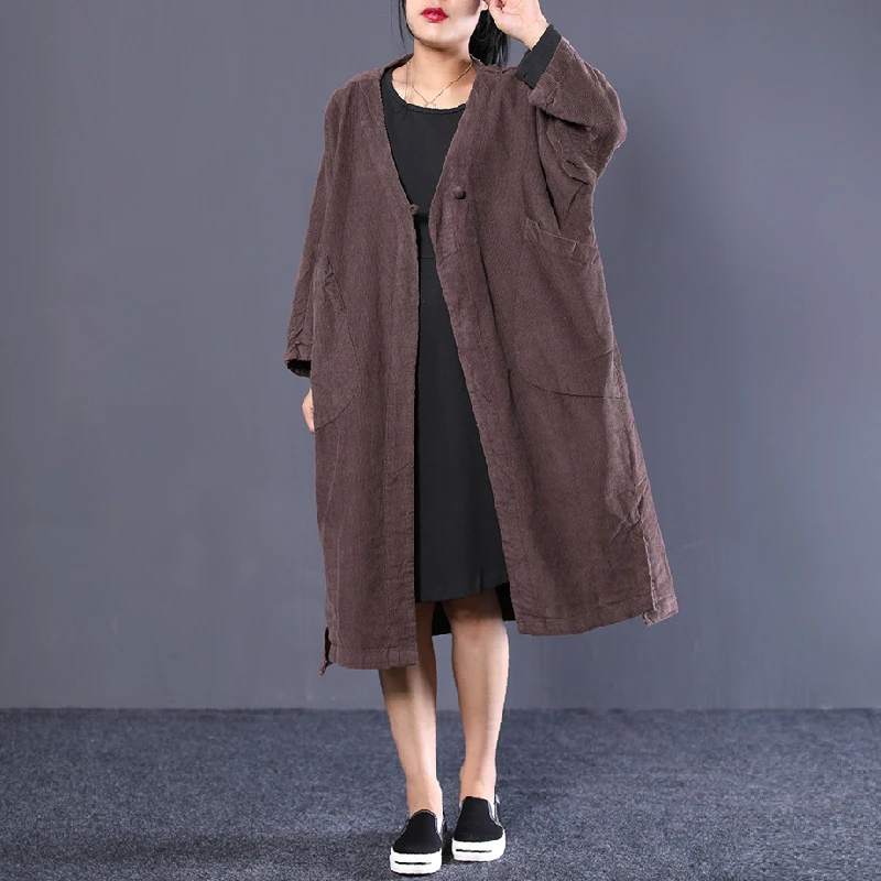 

2020 Autumn Clothing New Korean Version Of Loose Large-Code Literary And Artistic Wick Velvet A Disc Buckle Long Wind Coat Woman