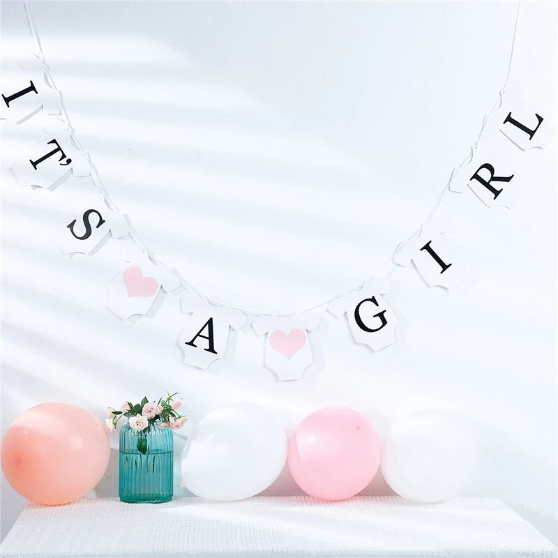 ITS A BOY / GIRL paper flag creative clothes pattern Baby Shower birthday letter banner full moon party shooting props supplies | Дом и сад