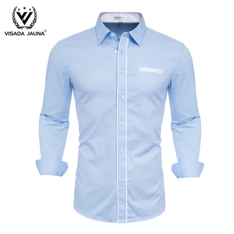 VISADA JUANA роскошная черная рубашка Для мужчин Slim Fit с длинными рукавами Camisa Masculina; цвет золотой, черный, Chemise, мужская, для общественных мест Для мужчин Костюмы - Цвет: LightBlue