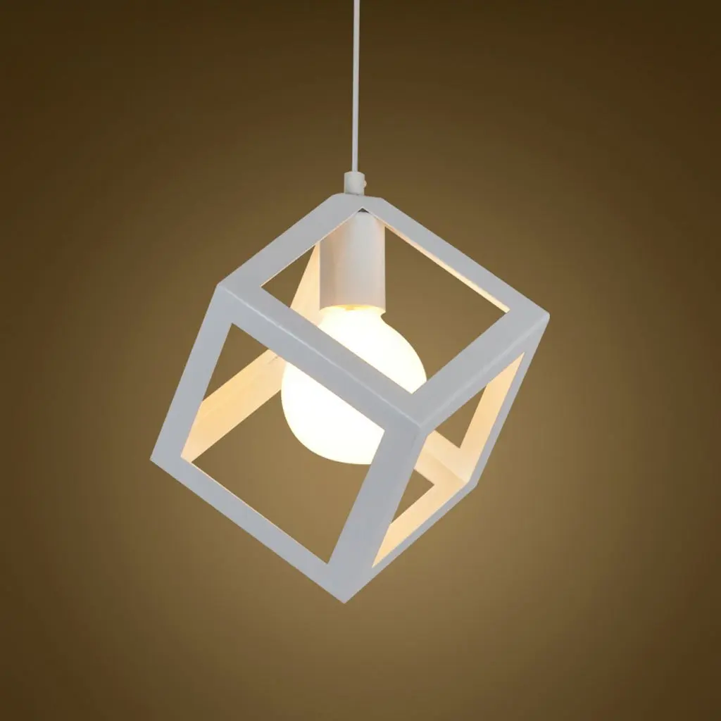 

Creative American Square Pendant Lamp Living Room Bedroom Chandelier Loft Iron Cube Geometric Decorative Light for Friends Gift