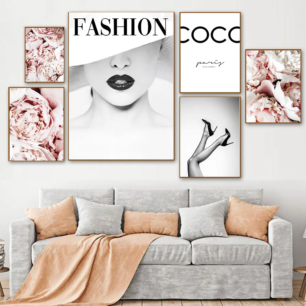 

Fashion Poster sexy woman Poster Canvas Painting black white Wall Art Flower Prints Modern Wall Pictures Living Room Decoration