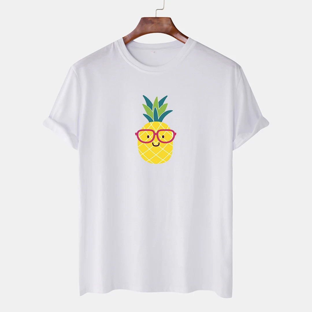 

Men's short-sleeved T-shirt 2021 summer new style loose cotton casual simple wear glasses pineapple creative printing pattern