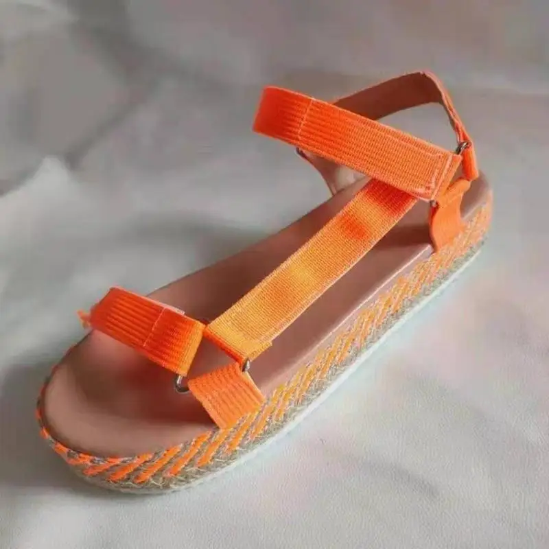 

2021 Summer Women's Platform Open Legs Sandals Thick Bottom Flat Large Sandals Ladies Casual Rainbow Color Shoes Sandalwood