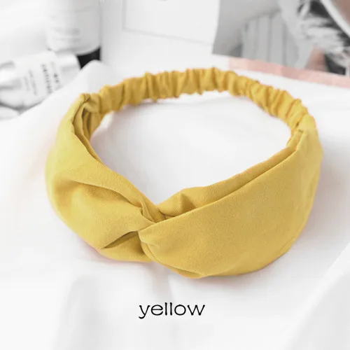 suede yellow Замшевая твист эластичная повязка на голову для женщин девочек Бохо шифон узел повязка на голову тюрбан с цветком повязка на голову аксессуары для волос - Цвет: suede yellow