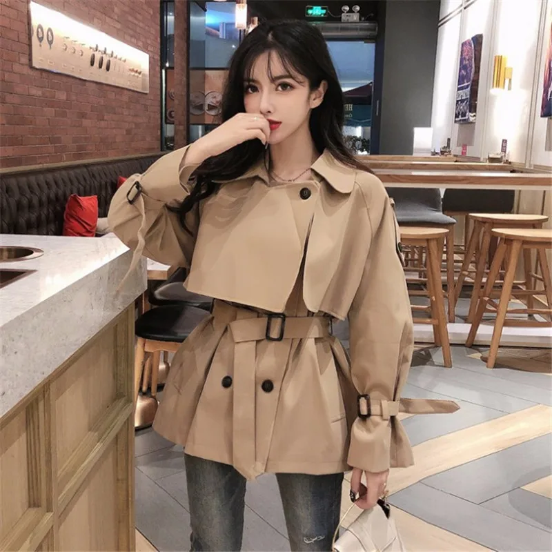 

2021 New Fashion Pockets Sashes Women Long Trench Coat Khaki Outwear Female Spring Autumn Chic Slim Double Breasted Trench
