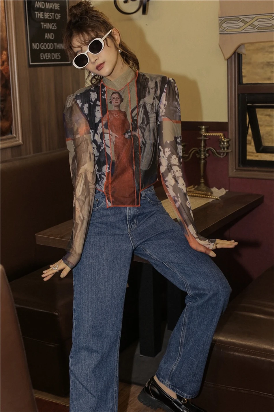 

Women's Fashion Mesh Tops 2021 Fall Long Sleeve Shirts Asymmetric Tops and Blouse Patchwork Turtleneck Turtleneck Tops