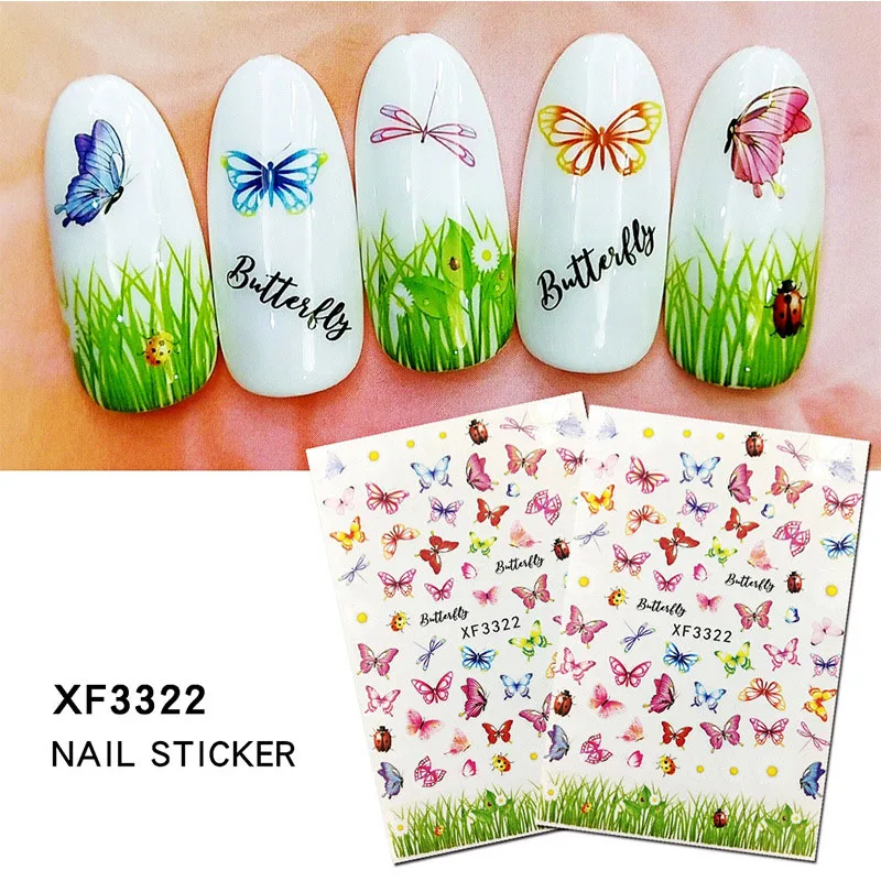 3D красочные Silder рисунки бабочек Nail Art Наклейки водяной знак DIY Советы наклейки для
