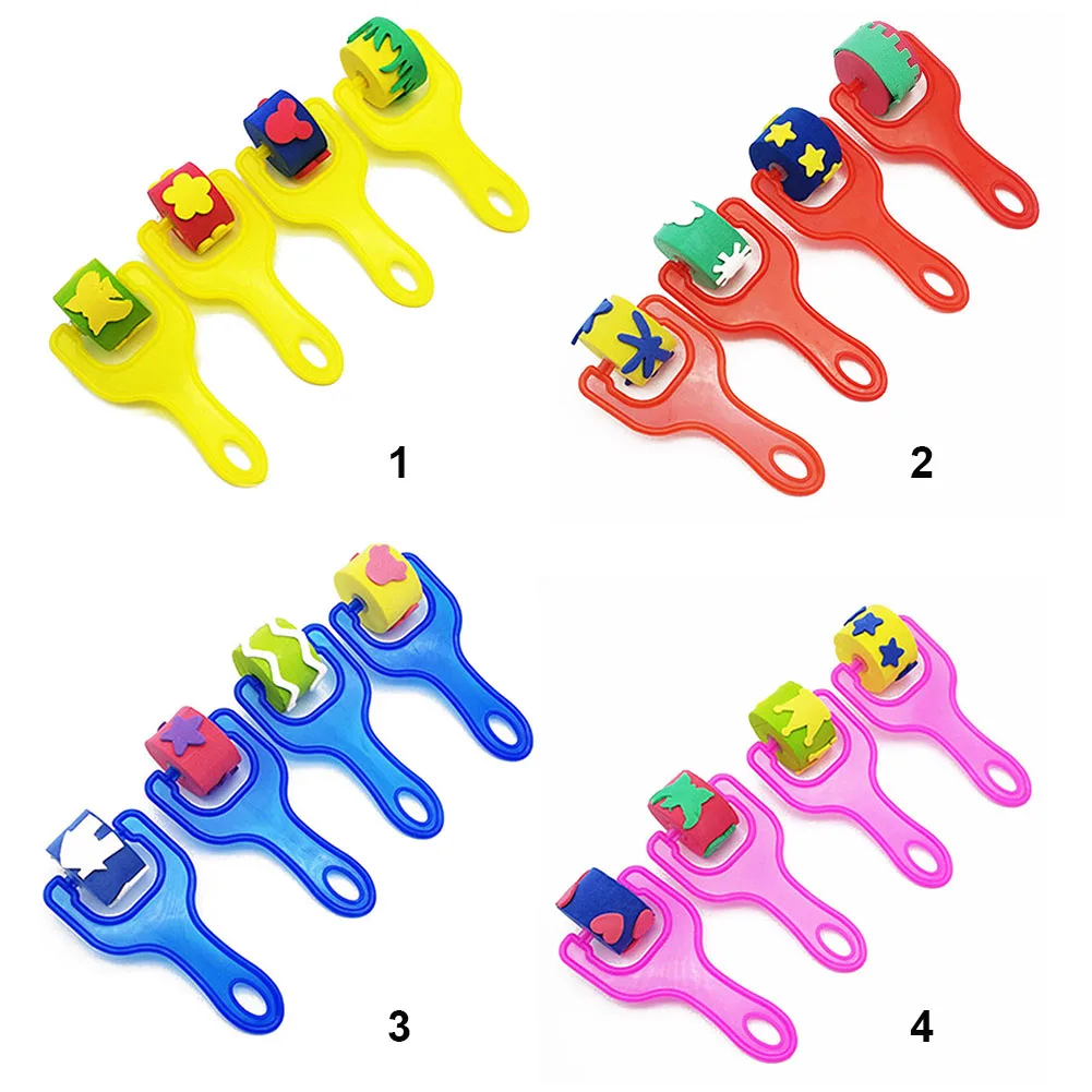 

4pcs Kids Toys Roller With Handle Durable Crafts Stamper Painting Tool EVA DIY