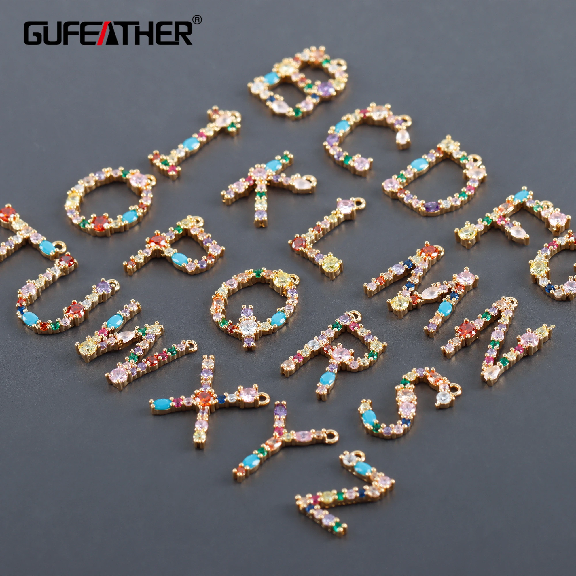 

GUFEATHER M986,jewelry accessories,pass REACH,nickel free,18k gold plated,copper,zircon,jewelry making,letter pendants,6pcs/lot