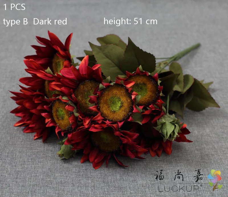 type B Dark red 1 шт. 90 см 3 цветочных головки искусственный Подсолнечник шелковые цветы вечерние украшения для дома F411 - Цвет: type B Dark red