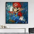 Плакат на холсте с мультяшным граффити, картины в виде игры Марио, настенные картины, современное домашнее украшение для гостиной, модульное