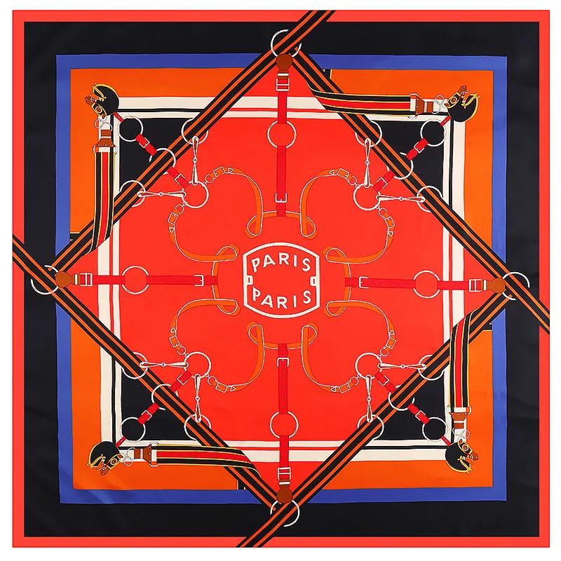 twill weave silk square scarf belt print neckerchief bandana women headwear shawl designer scarves large size 130*130 cm |