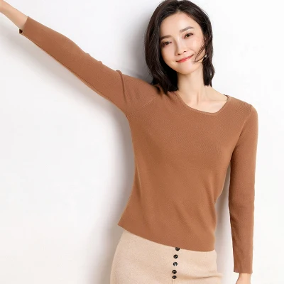 2020 new women's pullover square collar sweater spring and autumn basic slim cashmere wool blend soft solid fashion | Женская одежда